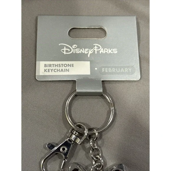 Disney Birthstone February 3D Minnie Mouse Silver Metal Keychain 2" NEW - Picture 2 of 5